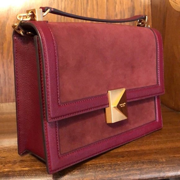 NWT-Kate Spade-Deco Pebbled Leather & Suede-Chain Shoulder Bag-Cherry Juice-$358 - Picture 3 of 16